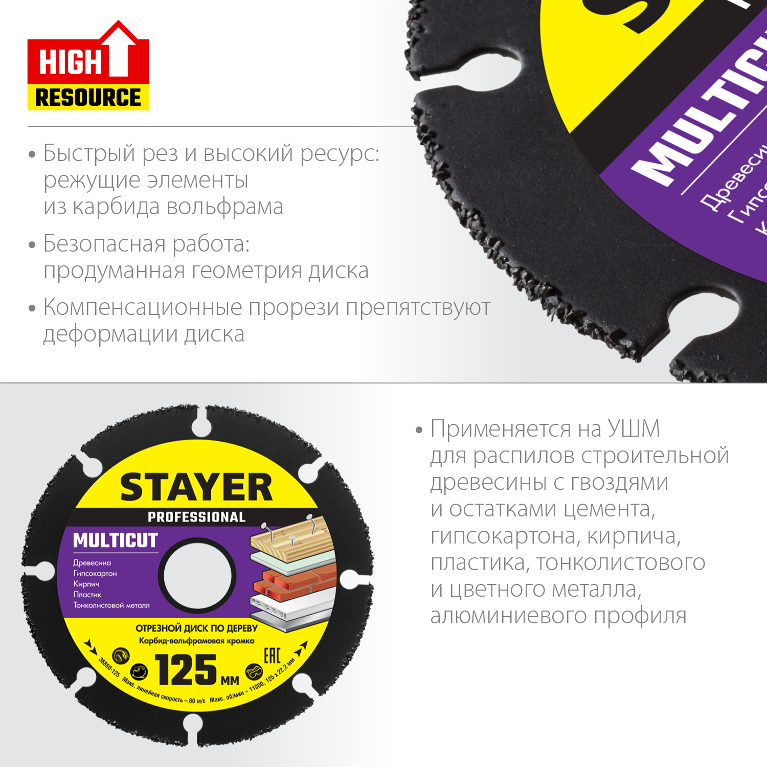 STAYER Multicut, 125 х 22.2 мм, для УШМ, диск отрезной по дереву (36860-125)